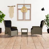 3-delige Loungeset met kussens poly rattan bruin