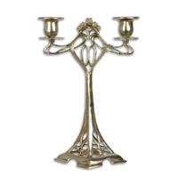 A TWO LIGHT BRONZE CANDELABRUM - SILVER PLATED A TWO LIGHT BRONZE CANDELABRUM - SILVER PLATED