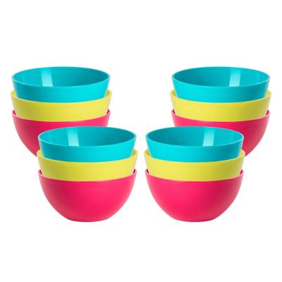 Kommetjes / schaaltjes dessert en ontbijt - 12x stuks - kunststof - D17 x H7 cm - roze/groen/blauw