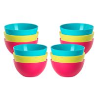 Kommetjes / schaaltjes dessert en ontbijt - 12x stuks - kunststof - D17 x H7 cm - roze/groen/blauw