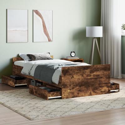 Bedframe met hoofd- en voeteneinde gerookt eiken 90x200 cm