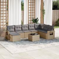 9-delige Loungeset met kussens poly rattan beige