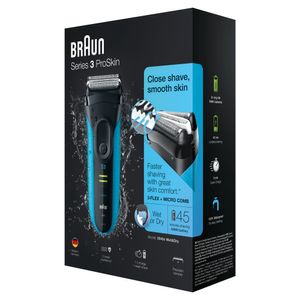 Braun Series 3 S3 ProSkin 3045s Elektrisch Scheerapparaat, Zwart/Blauw - Oplaadbaar Scheerapparaat