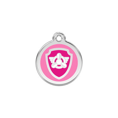 Nickelodeon Paw Patrol Skye Tag Pink roestvrijstalen hondenpenning small/klein dia. 2 cm - Reddingo