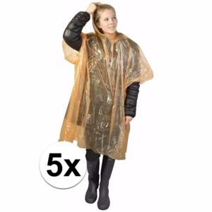 Wegwerp regenponcho - 5x - oranje - voor volwassenen - met capuchon - budget line