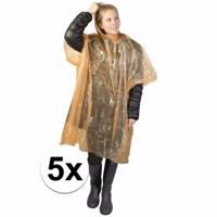 Wegwerp regenponcho - 5x - oranje - voor volwassenen - met capuchon - budget line
