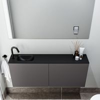 Zaro Polly toiletmeubel 120cm donkergrijs met zwarte wastafel met kraangat links - thumbnail