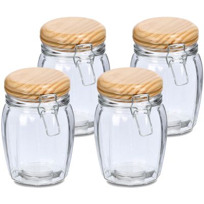 Voorraadpotten/bewaarpotten - 4x - 820 ml - glas - met beugelsluiting - D11 x H16 cm