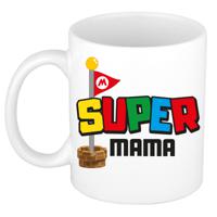 Cadeau koffie/thee mok voor mama - wit - super mama - keramiek - 300 ml - Moederdag