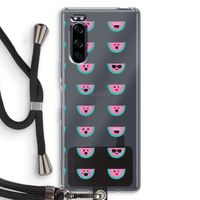 Smiley watermeloenprint: Sony Xperia 5 Transparant Hoesje met koord
