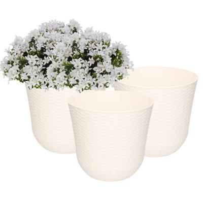 PlasticForte Plantenpot - 3x - wit - rotan kunststof - D25 x H23 cm - bloempot