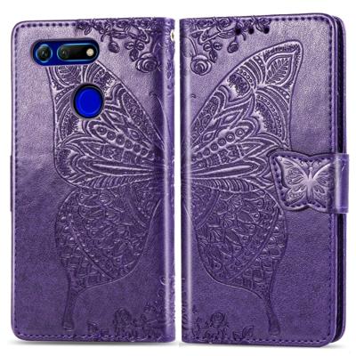 Butterfly Love bloemen reliëf horizontale Flip lederen case voor Huawei V20 met houder & kaartsleuven & portemonnee & Lanyard (donker paars)