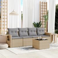 5-delige Loungeset met kussens poly rattan beige