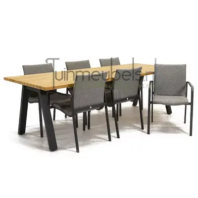 Tuinstoel Anzio dining Light Antracite met Ambassador 240 cm teaktafel