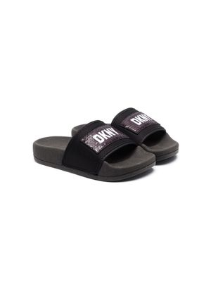 Dkny Kids claquettes à logo brodé de sequins - Noir