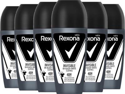 Rexona Rexona Deo Roll-on Men - Invisible Black & White 50 ml. 6 x Voordeelpak