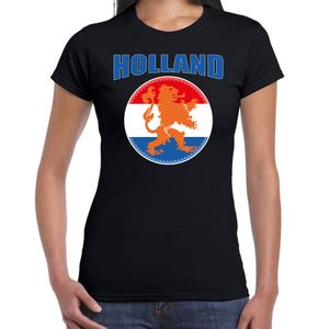 Zwart t-shirt Holland / Nederland supporter Holland met zwart leeuw EK/ WK voor dames