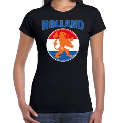 Zwart t-shirt Holland / Nederland supporter Holland met zwart leeuw EK/ WK voor dames
