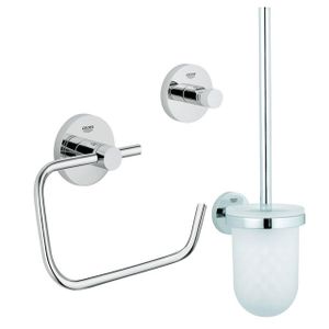 GROHE Essentials Toilet accessoireset 3-delig met toiletborstelhouder, handdoekhaak en toiletrolhouder zonder klep chroom 0438129/0438143/0438137/