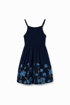 Jurk schouderbandjes geborduurde bloemen - BLUE - 11/12
