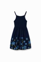 Jurk schouderbandjes geborduurde bloemen - BLUE - 11/12