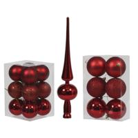 Kerstversiering set kerstballen met piek rood 6 - 8 cm - pakket van 55x stuks - Kerstbal - thumbnail