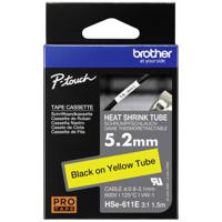 Brother HSE611E Labeltape krimpkous Tapekleur: Geel Tekstkleur: Zwart 5.2 mm 1.5 m - thumbnail