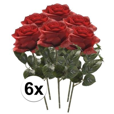 Kunstbloem roos Simone - 6x - rood - 45 cm - decoratie bloemen