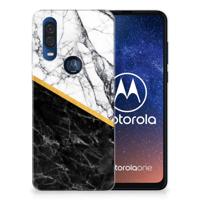Motorola One Vision | TPU | Siliconen hoesje | Marmer Wit Zwart - Origineel Cadeau Man