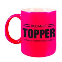 Collega cadeau mok / beker neon roze bedankt topper voor je fantastische inzet afscheid/pensioen