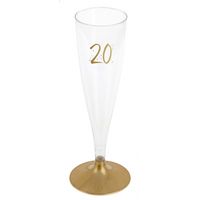 Verjaardag feest champagneglazen - leeftijd - 6x - 20 jaar - goud - kunststof - thumbnail