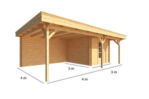 Blokhut met overkapping Lisa 700 cm bij 300 cm diep Plat dak - Warentuin Collection