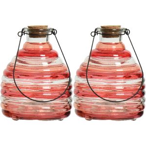 2x wespenvanger/wespenval met hengsel - glas - rood - D13 x H17 cm