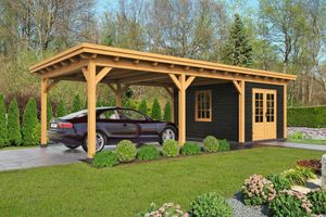 Overkapping plat dak Red Class Wood Odense type 7 XL 793x378 cm - zwarte wanden- Plat dak- - Tuindeco