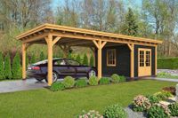 Overkapping plat dak Red Class Wood Odense type 7 XL 793x378 cm - zwarte wanden- Plat dak- - Tuindeco