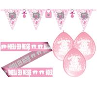 Baby geboren versiering set - meisje - 18 artikelen - roze - vlaggetjes - ballonnen - afzetlint Baby geboren versiering set - meisje - 18 artikelen - roze - vlaggetjes - ballonnen - afzetlint