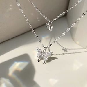 Ketting S925 Sterling Zilver Dames Elegant Modieus Dubbel Gelaagd Strik Stoer Bruiloft Geometrische vorm Kettingen Voor Bruiloft Lahja Lightinthebox