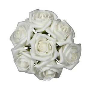 Decoratie roosjes foam - bosje van 7 st - creme wit - Dia 3 cm - hobby/DIY bloemetjes