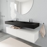 Mondiaz Alan badmeubel 150 cm talc 2 lades vrijhangend wastafel dubbel 2 kraangaten zwart