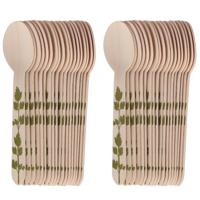 Esschert Design Lepels - hout - 40x - kruidenopdruk - 16 cm - BBQ/Verjaardag/Camping/Party