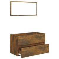 The Living Store Badkamermeubelset Gerookt Eiken - X - Wastafelkast 80x38.5x45cm - Spiegel 80x1.5x37cm