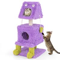 Kattenboom voor Binnenkatten Originele Kattentoren met Monsterthema en 2 Privéappartementen Zacht Pluche Krabpaal van Sisal