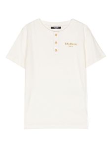 Balmain Kids t-shirt boutonné à logo imprimé - Tons neutres