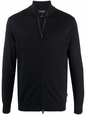 Emporio Armani cardigan en laine vierge à fermeture zippée - Bleu