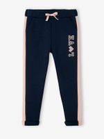 Fleece sportbroek met strepen aan de zijkant voor meisjes marineblauw - thumbnail