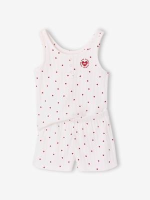 Meisjes pyjamashort top met bretels katoen ecru