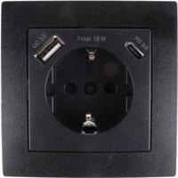 Benson inbouw stopcontact RA + USB en USB-C zwart - 4650032