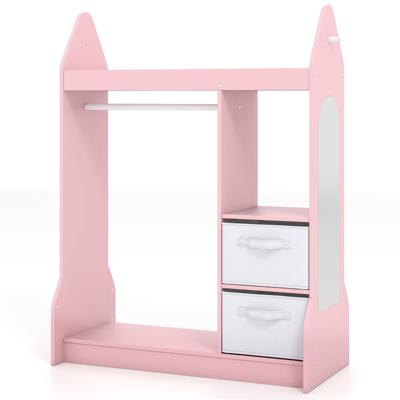 Kinderkast Verkleedcentrum met Acrylspiegel Kleerhanger Bovenplank en Open Planken Roze