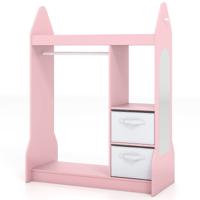 Kinderkast Verkleedcentrum met Acrylspiegel Kleerhanger Bovenplank en Open Planken Roze