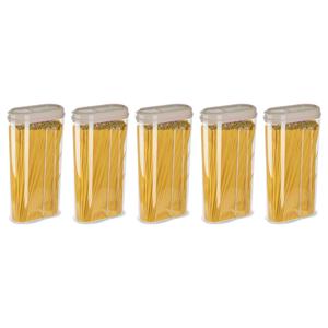 Voedselcontainer strooibus - 5x - beige - 2350 ml - kunststof - 15 x 8 x 30 cm - voorraadpot